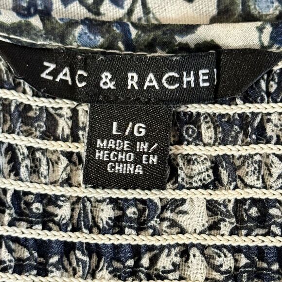 Zac & Rachel Peasant Top Womens L Blue Floral Long Sleeve Boho Festival Peasant - Picture 4 of 16